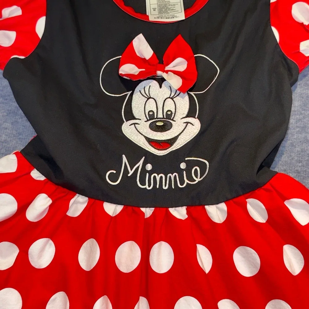 Disney Parks Minnie Mouse Dress Costume Girls Medium Red Polka Dot Lace Trim